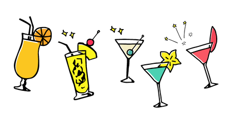 Tropical Drinks and Cocktails Hand-drawnのイラスト素材