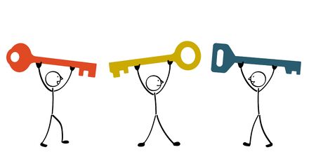 3 people with a key - Hand drawnのイラスト素材