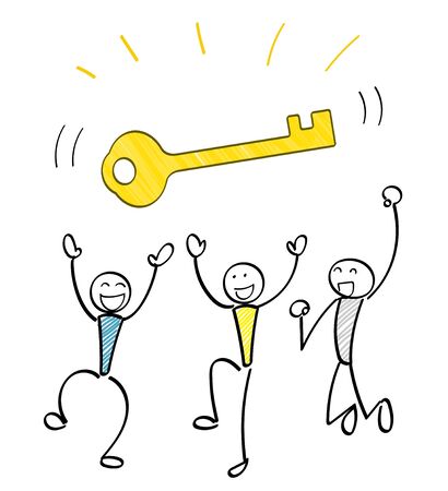 3 Person and the key - Hand drawnのイラスト素材