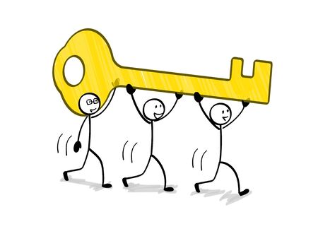 3 Person carrying the key - Hand drawnのイラスト素材