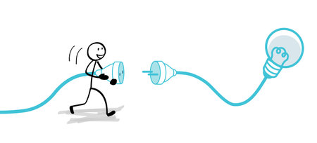People with plugs and light bulb