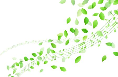 Dancing green leaves and music notes and Staveのイラスト素材