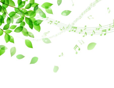 Dancing green leaves and music notes and Staveのイラスト素材