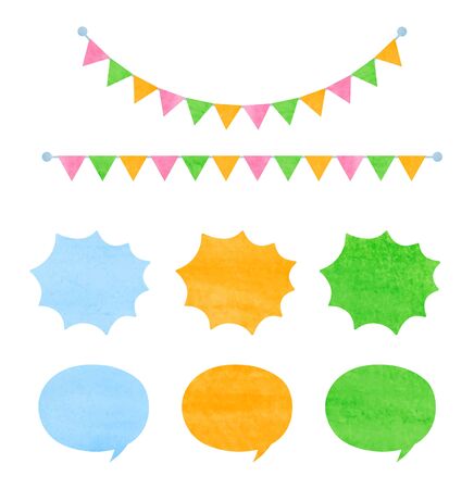 Speech bubble and decoration set (watercolor pencil texture)のイラスト素材