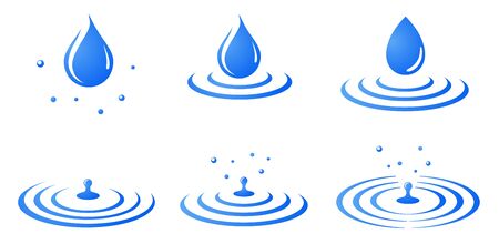Water drop and ripple, splash icon, sign setのイラスト素材