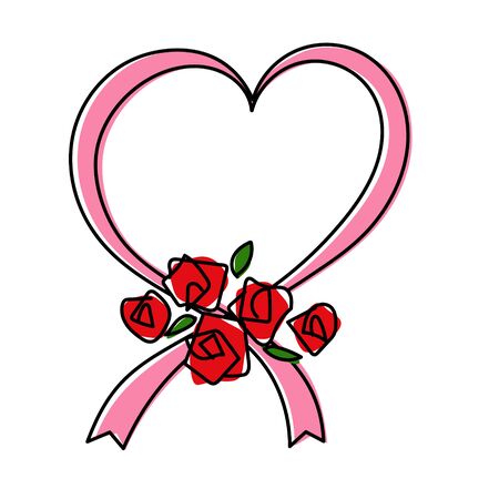 Heart frame of ribbon and rosesのイラスト素材