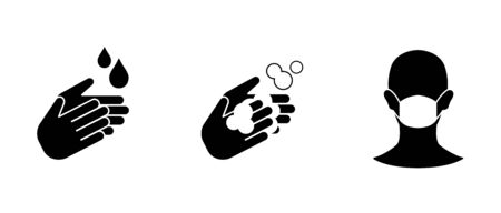 Hand wash and mask wearer icon for infection preventionのイラスト素材