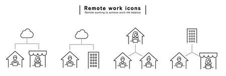 Business icon of Telework at home and Cloud networkのイラスト素材