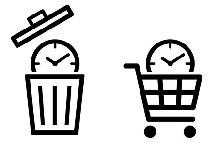 Time icon by clock, trash can and shopping cartのイラスト素材