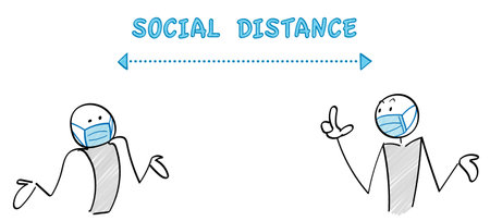 Infectious disease Countermeasure and social distance, Communicate scene with 2 peopleのイラスト素材