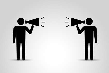 Icons of 2 people transmitting with a loudspeakerのイラスト素材