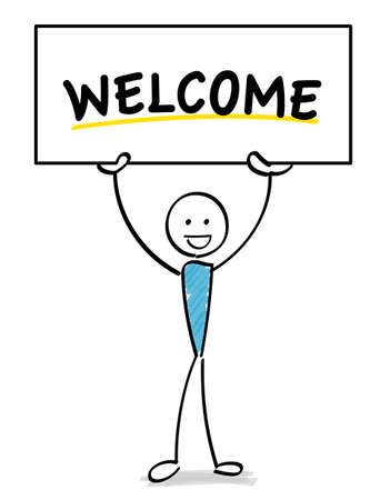 Welcome person with the welcome boardのイラスト素材