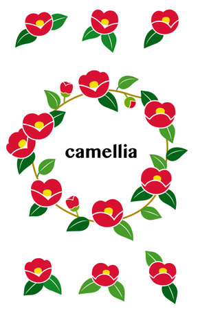 Camellia ring frame illustration and iconのイラスト素材