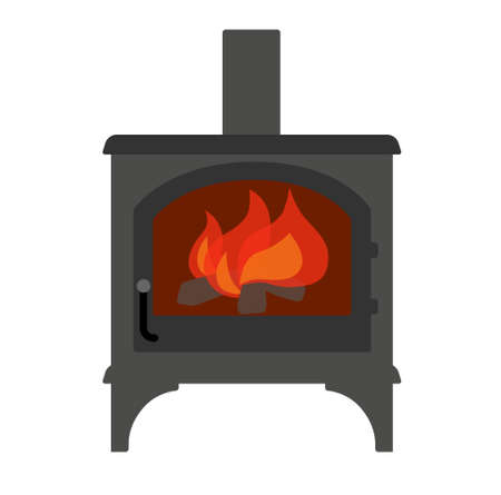 Wood stove and fire illustration vector iconのイラスト素材