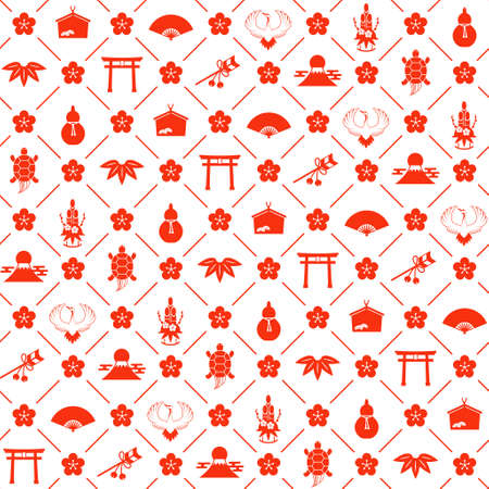 New Year Illustration (Crane and Turtle) Seamless Patternの写真素材