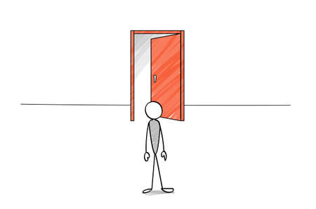 Open door and stick figureのイラスト素材
