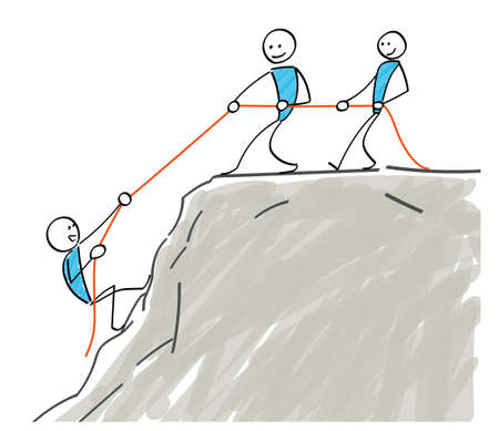 Stickman helping mountain climbing with a ropeのイラスト素材