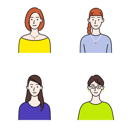 Illustration set of various women's upper bodyのイラスト素材