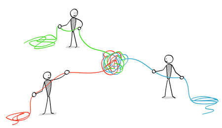 People who untie the entwined stringsのイラスト素材