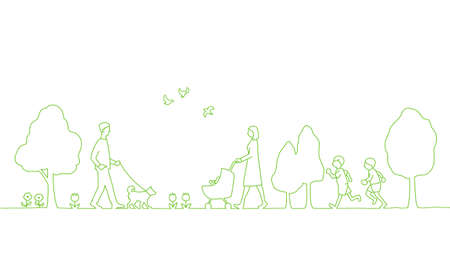 Background material of Park and people landscape by Hand drawn line drawingのイラスト素材