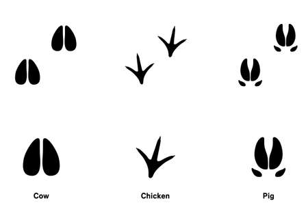 Cow Pig chicken footprint icon setのイラスト素材