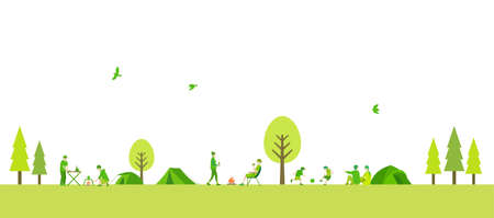 Panoramic view of people camping landscapeの写真素材