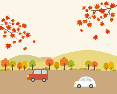 Autumn leaves scenery and background material while drivingのイラスト素材