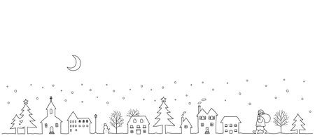 Winter town with snow and Santa Clausのイラスト素材