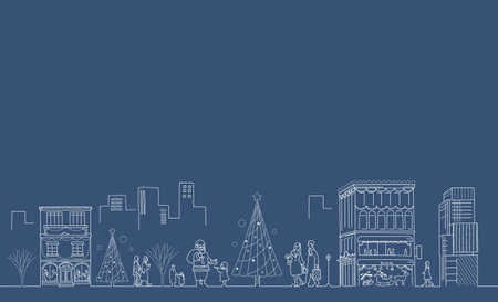 Winter cityscape and Christmas tree illumination by line drawingの写真素材