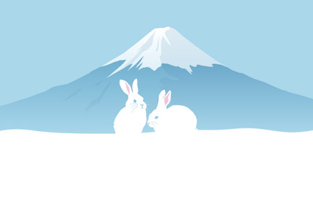 New Year card template for the year of the rabbit with Mt. Fuji in the backgroundのイラスト素材
