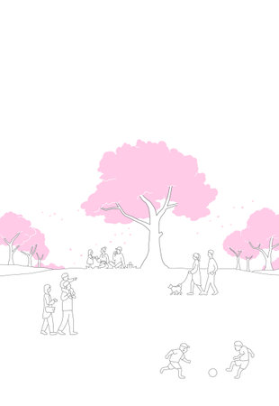 Background material by people watching cherry blossoms in the parkのイラスト素材