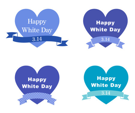 White day ribbon and heart decoration materialのイラスト素材