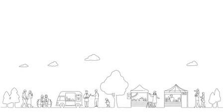 Marche event and people background materialのイラスト素材