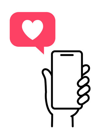 Smartphone in hand and heart icon of snsのイラスト素材