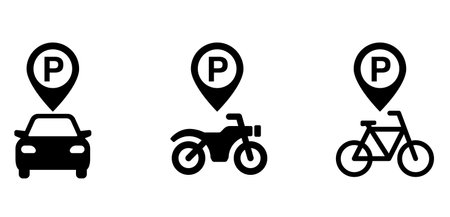 Set of road sign for car and motorcycle and bicycle parkingのイラスト素材