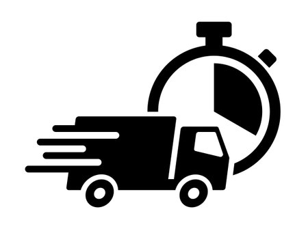 Moving delivery truck and clock icon materialのイラスト素材