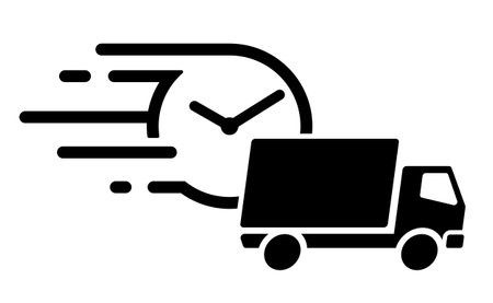 Moving delivery truck and clock icon materialのイラスト素材