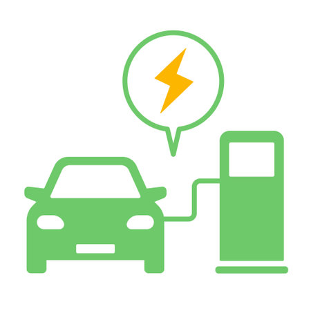 Electric car and charging station iconのイラスト素材