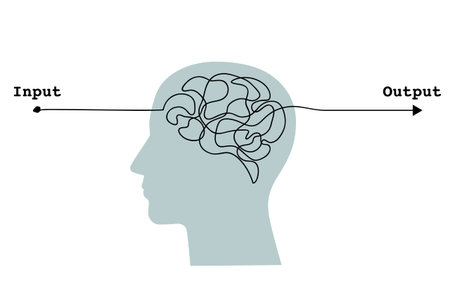 Human brain drawn by lines, input and output