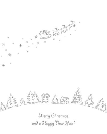 Christmas card with winter townscape and snowy backgroundのイラスト素材
