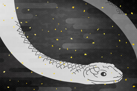 New Year's card template for the Snake Year with Japanese style cloud on a black background