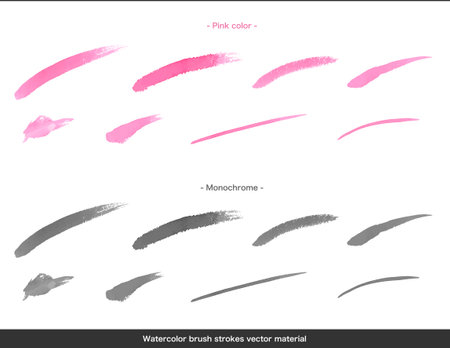 Pink and monochrome watercolor brush stroke setのイラスト素材