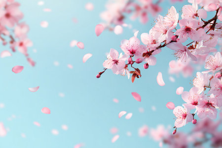cherry blossom on blue sky background with copy space for textの素材