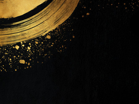 Circular gold brush texture and black backgroundの素材