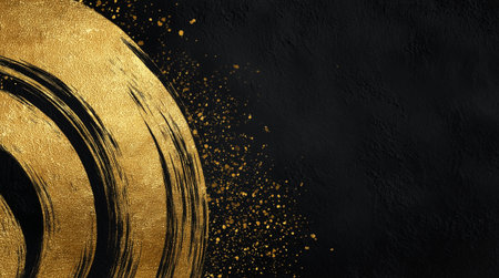 Circular gold brush texture and black backgroundの素材