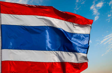 Thai flag against blue skyの写真素材