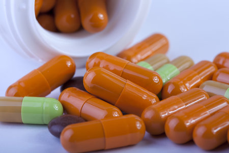 Pills and capsules with a bottle