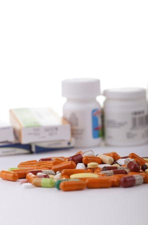 Pills with bottles and boxes macro studio shotの写真素材