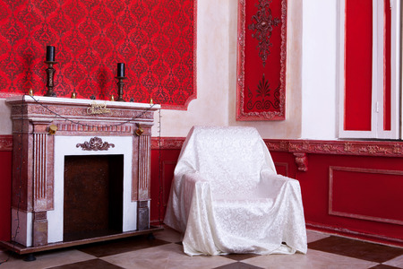 Christimas  interior in red vintage room studio shotの写真素材