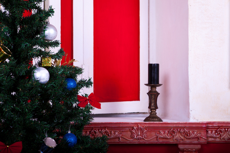 Christimas  interior in red vintage room studio shotの写真素材